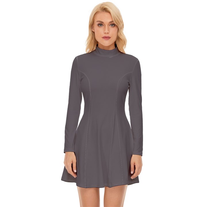 Dark Smoke Grey - Long Sleeve Velour Longline Dress