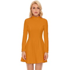 Apricot Orange - Long Sleeve Velour Longline Dress by ColorfulDresses