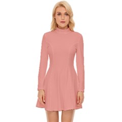 Candlelight Peach Pink - Long Sleeve Velour Longline Dress by ColorfulDresses