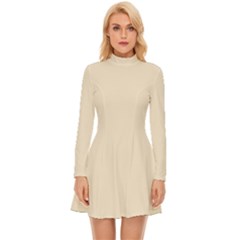 Champagne White - Long Sleeve Velour Longline Dress by ColorfulDresses