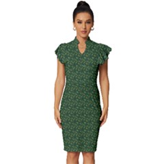 I Sail My Woods Vintage Frill Sleeve V-neck Bodycon Dress by Sparkle