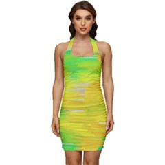 Colorful Multicolored Maximalist Abstract Design Sleeveless Wide Square Neckline Ruched Bodycon Dress by dflcprintsclothing