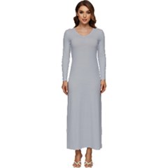 Harbor Grey - Long Sleeve Longline Maxi Dress by ColorfulDresses