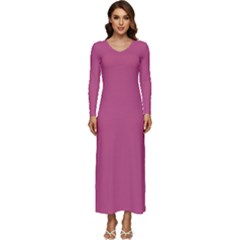 Bashful Pink - Long Sleeve Longline Maxi Dress by ColorfulDresses