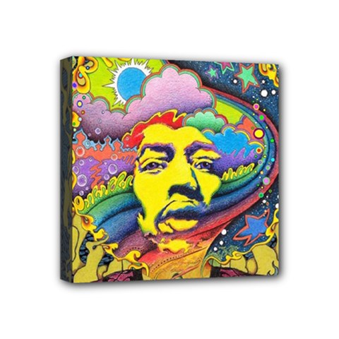 Psychedelic Rock Jimi Hendrix Mini Canvas 4  X 4  (stretched) by Jancukart