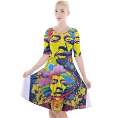 Psychedelic Rock Jimi Hendrix Quarter Sleeve A-line Dress by Jancukart