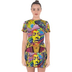 Psychedelic Rock Jimi Hendrix Drop Hem Mini Chiffon Dress