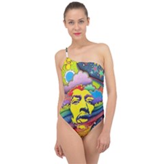 Psychedelic Rock Jimi Hendrix Classic One Shoulder Swimsuit by Jancukart