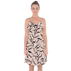 Leaves Plants Poster Drawing Ruffle Detail Chiffon Dress