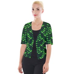 Branches Nature Green Leaves Sheet Cropped Button Cardigan