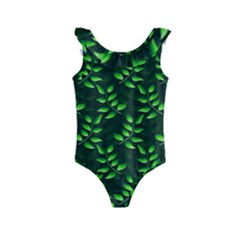 Branches Nature Green Leaves Sheet Kids  Frill Swimsuit