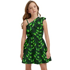 Branches Nature Green Leaves Sheet Kids  One Shoulder Party Dress