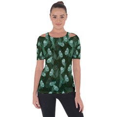 Plants Leaves Flowers Pattern Shoulder Cut Out Short Sleeve Top by Ravend