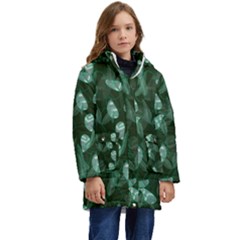 Plants Leaves Flowers Pattern Kid s Hooded Longline Puffer Jacket by Ravend