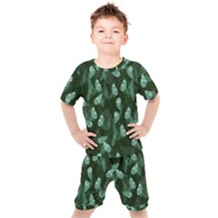 Plants Leaves Flowers Pattern Kids  Tee And Shorts Set