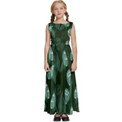 Plants Leaves Flowers Pattern Kids  Satin Sleeveless Maxi Dress by Ravend