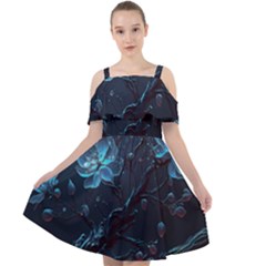 Ai Generated Cherry Blossom Blossoms Art Cut Out Shoulders Chiffon Dress