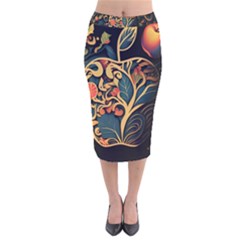 Ai Generated Apple Foliage Velvet Midi Pencil Skirt