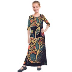 Ai Generated Apple Foliage Kids  Quarter Sleeve Maxi Dress by Ravend