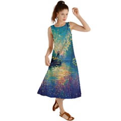 Oil Painting Night Scenery Fantasy Summer Maxi Dress by Ravend