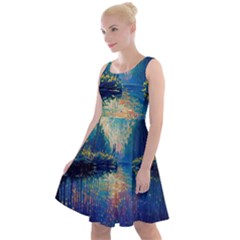 Oil Painting Night Scenery Fantasy Knee Length Skater Dress