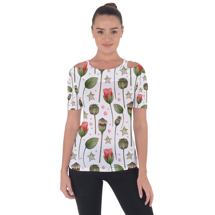 Poppies Red Poppies Red Flowers Shoulder Cut Out Short Sleeve Top