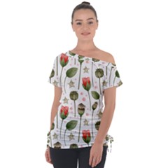 Poppies Red Poppies Red Flowers Off Shoulder Tie-up Tee