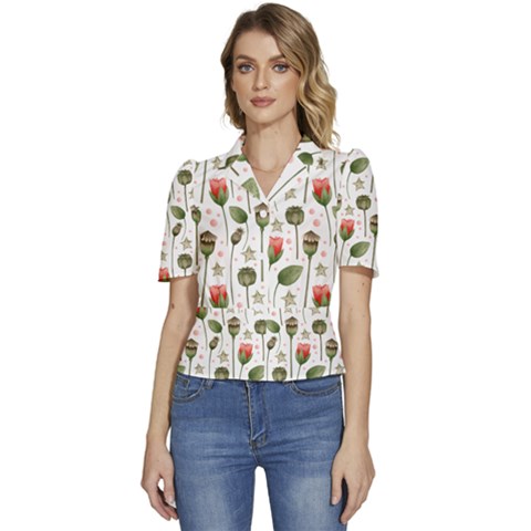 Poppies Red Poppies Red Flowers Puffed Short Sleeve Button Up Jacket by Ravend