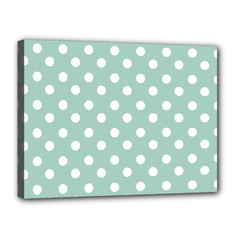 Light Blue And White Polka Dots Canvas 16  X 12  (stretched) by GardenOfOphir