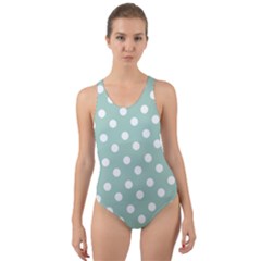 Light Blue And White Polka Dots Cut-out Back One Piece Swimsuit by GardenOfOphir