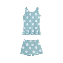 Light Blue And White Polka Dots Kids  Boyleg Swimsuit by GardenOfOphir