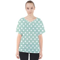 Light Blue And White Polka Dots V-neck Dolman Drape Top by GardenOfOphir