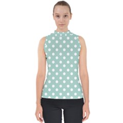 Light Blue And White Polka Dots Mock Neck Shell Top by GardenOfOphir