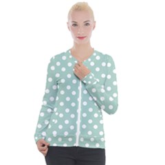 Light Blue And White Polka Dots Casual Zip Up Jacket by GardenOfOphir