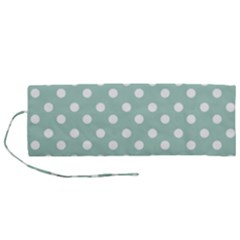 Light Blue And White Polka Dots Roll Up Canvas Pencil Holder (m) by GardenOfOphir