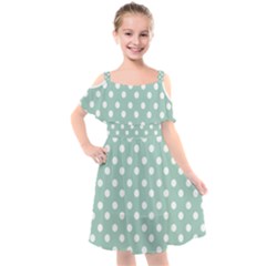 Light Blue And White Polka Dots Kids  Cut Out Shoulders Chiffon Dress by GardenOfOphir