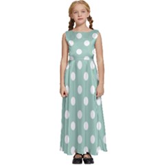Light Blue And White Polka Dots Kids  Satin Sleeveless Maxi Dress by GardenOfOphir