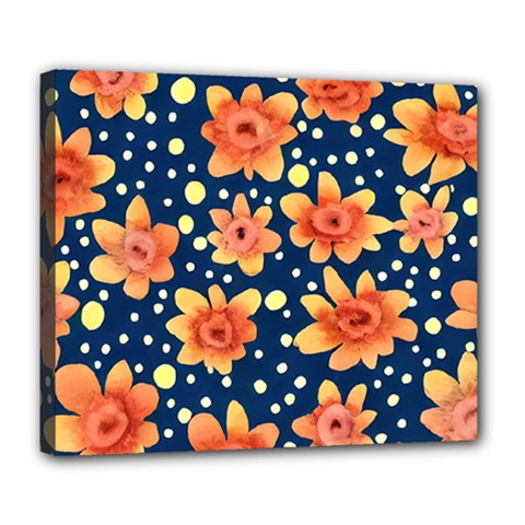 Flowers and Polka Dots Watercolor Deluxe Canvas 24  x 20  (Stretched)