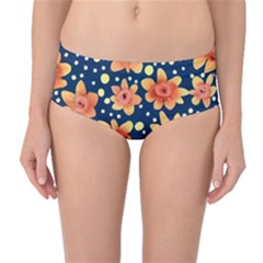 Flowers And Polka Dots Watercolor Mid-waist Bikini Bottoms