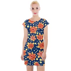 Flowers And Polka Dots Watercolor Cap Sleeve Bodycon Dress by GardenOfOphir