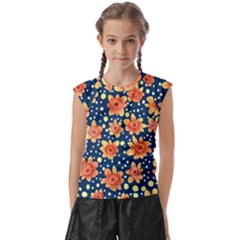 Flowers and Polka Dots Watercolor Kids  Raglan Cap Sleeve Tee