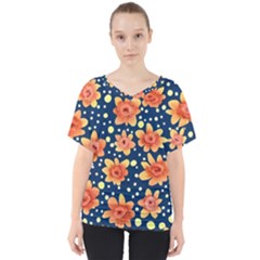 Flowers And Polka Dots Watercolor V-neck Dolman Drape Top by GardenOfOphir