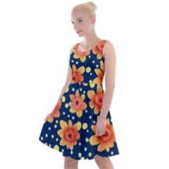 Flowers And Polka Dots Watercolor Knee Length Skater Dress by GardenOfOphir