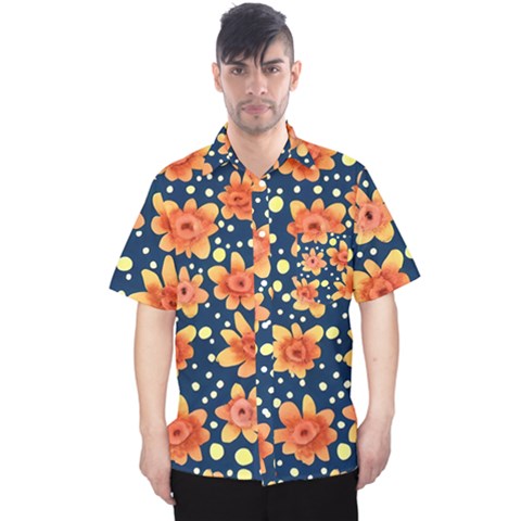 Flowers And Polka Dots Watercolor Men s Hawaii Shirt by GardenOfOphir