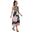 Boho Black Pink Flowers Watercolor VI Sleeveless Round Neck Midi Dress View3