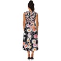 Boho Black Pink Flowers Watercolor VI Sleeveless Round Neck Midi Dress View4