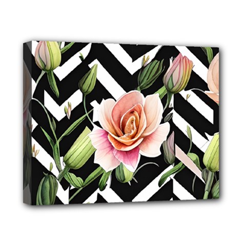 Black Chevron Peach Lilies Canvas 10  X 8  (stretched) by GardenOfOphir