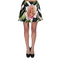 Black Chevron Peach Lilies Skater Skirt by GardenOfOphir