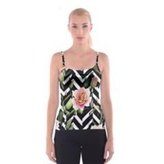 Black Chevron Peach Lilies Spaghetti Strap Top by GardenOfOphir