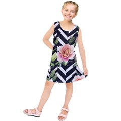 Black Chevron Peach Lilies Kids  Tunic Dress by GardenOfOphir